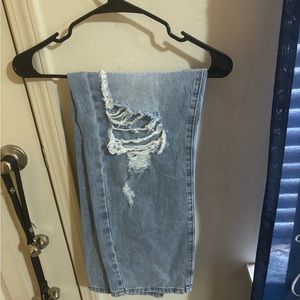 Ripped wide straight leg jeans